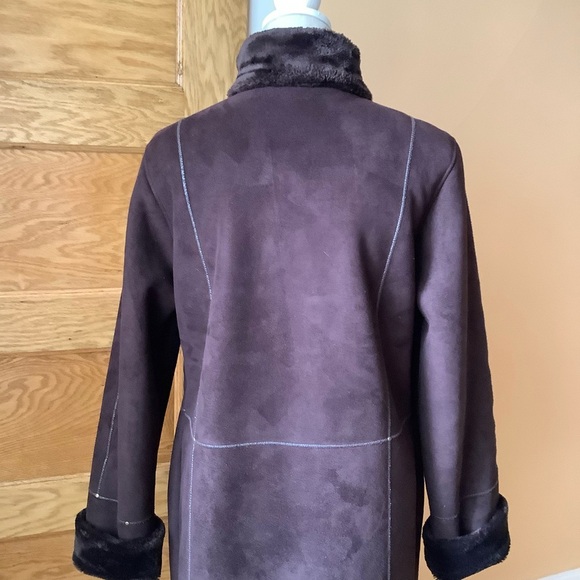 NOVELTI Brown Faux Suede Leather Shearling Midi Coat Size M - Picture 6 of 16